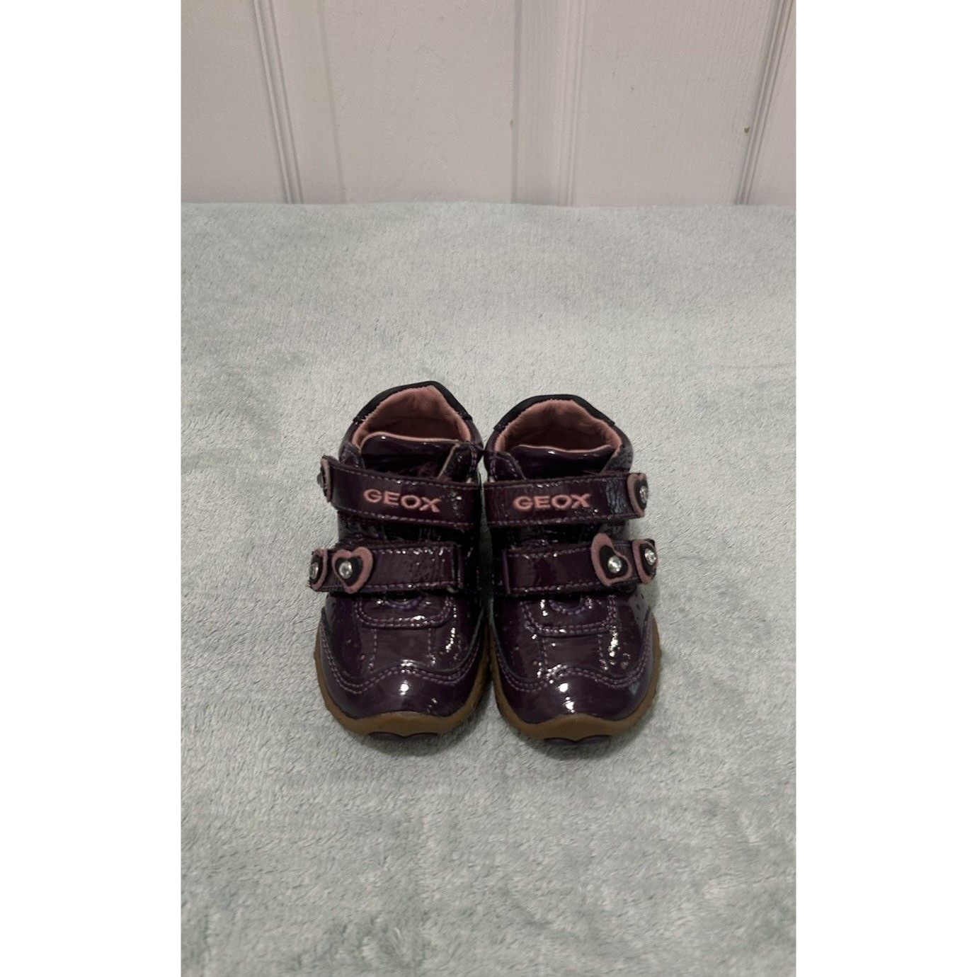 Geox Respira Toddler Girls Purple Patent Heart Shoes Size Us 4 Eu 19